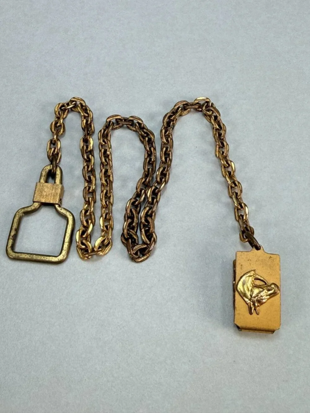 Vintage Rare Horse Head Folding Watch Fob Pocket Watch Chain GoldTone Equestrian